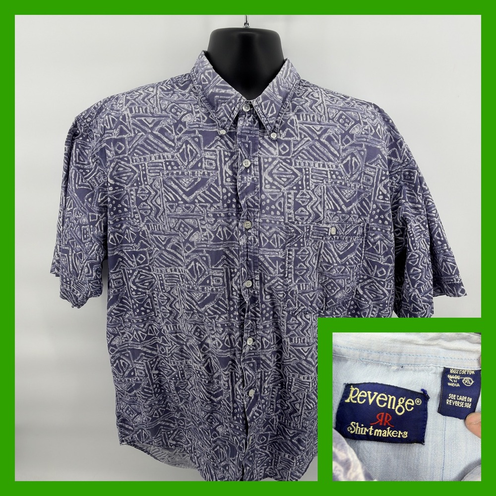 Vintage Revenge Shirtmakers XL Geometric Tribal Abstract Cotton Button Up‎ 90s